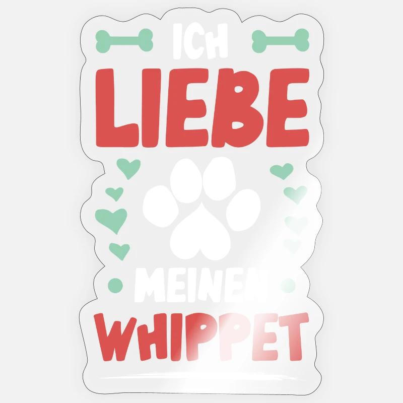 J’adore mon whippet - Sticker taille S (10 x 10 cm) - brillant transparent