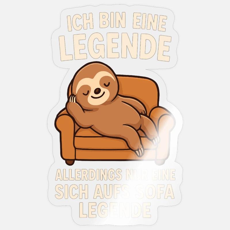 Sloth Sofa Legend Funny Saying - Sticker size S (10 x 10 cm) - transparent glossy
