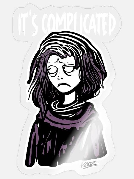 It's Complicated Karikatur Shirt - Sticker Größe S (10 x 10 cm) - Transparent glänzend