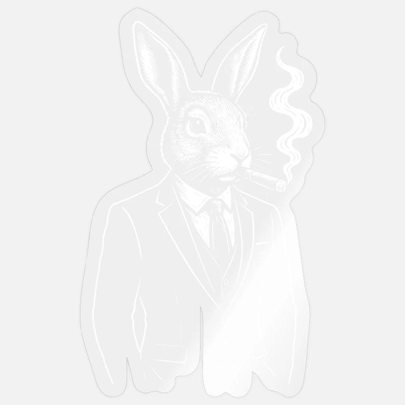 Dapper Rabbit in Suit Smoking - Sticker size S (10 x 10 cm) - transparent glossy