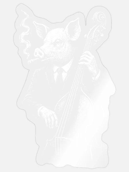 Jazz Pig am Kontrabass - Sticker Größe S (10 x 10 cm) - Transparent glänzend