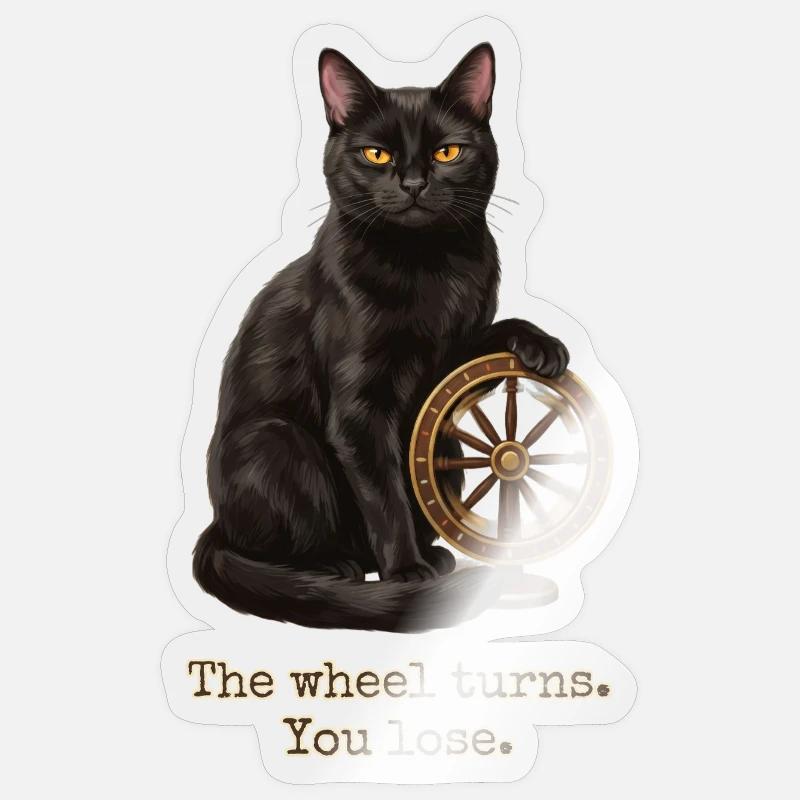 La roue tourne le chat - Sticker taille S (10 x 10 cm) - brillant transparent