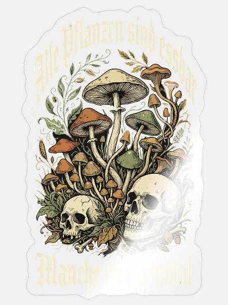 Schädelpilze im Waldzauber - Sticker Größe S (10 x 10 cm) - Transparent glänzend