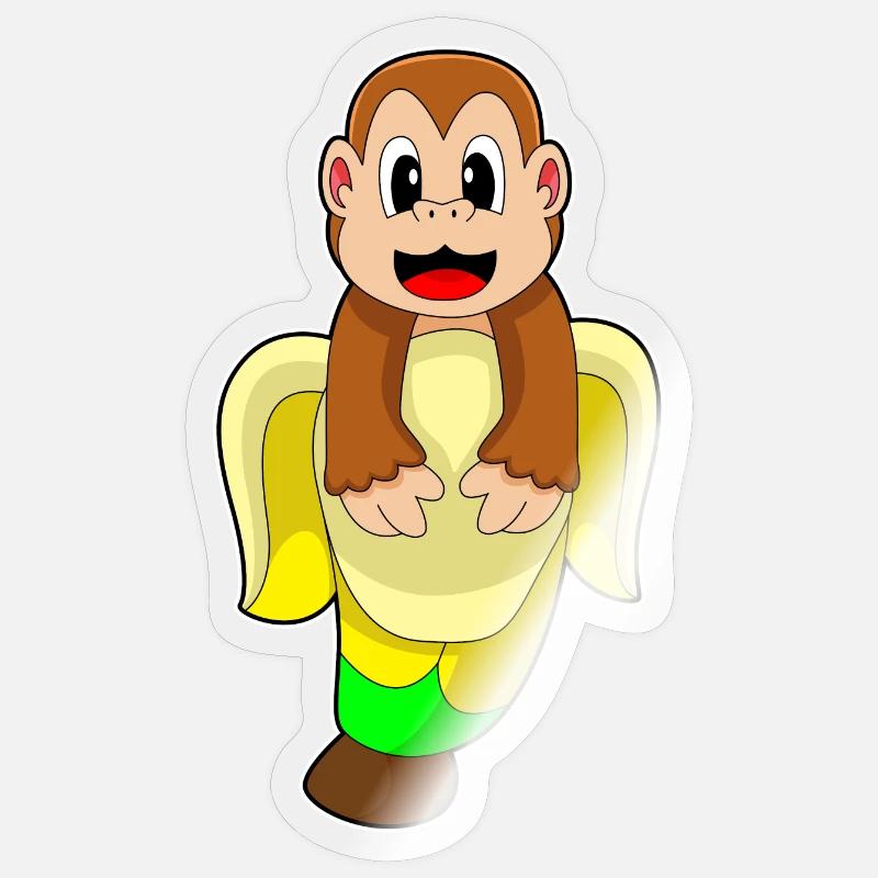 Singe Banane - Sticker taille S (10 x 10 cm) - brillant transparent