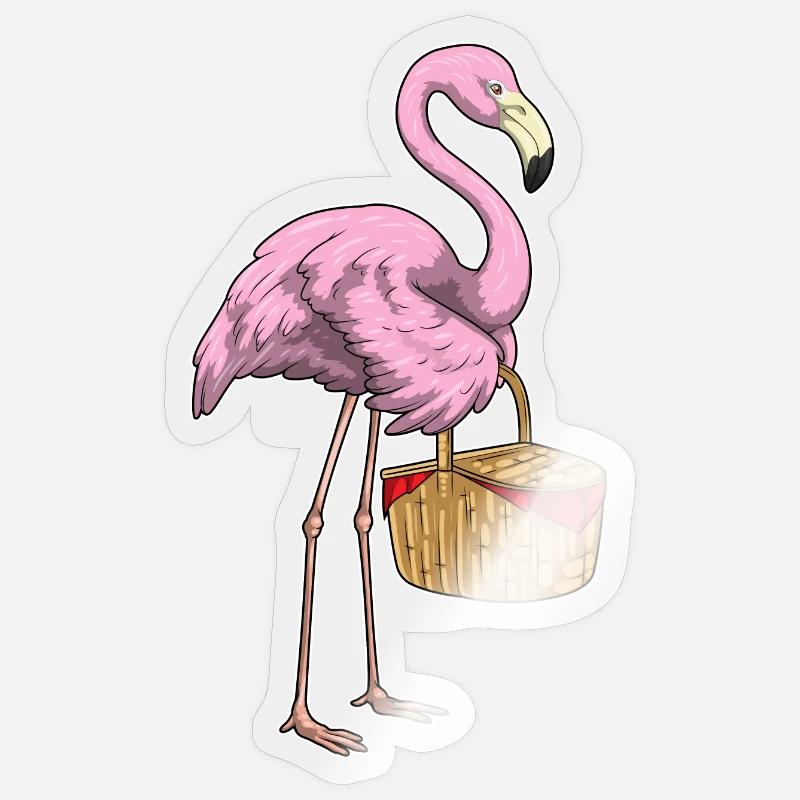 Flamingo Picknick Korb - Sticker Größe S (10 x 10 cm) - Transparent glänzend