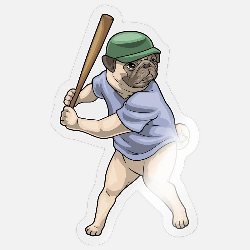 Mops Baseball Baseballschläger - Sticker Größe S (10 x 10 cm) - Transparent glänzend