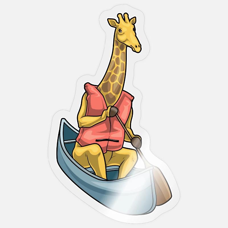 Giraffe Boot Paddel - Sticker Größe S (10 x 10 cm) - Transparent glänzend