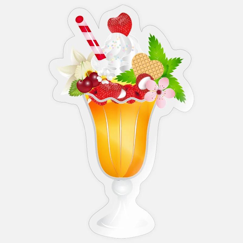 Fruchtiger Eisbecher mit Sahne und Waffel Sticker Größe S (10 x 10 cm)