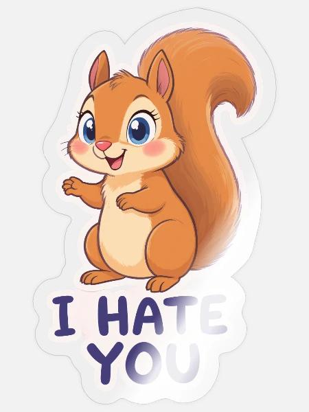 Kawaii Eichhörnchen – I Hate You Cartoon - Sticker Größe S (10 x 10 cm) - Transparent glänzend