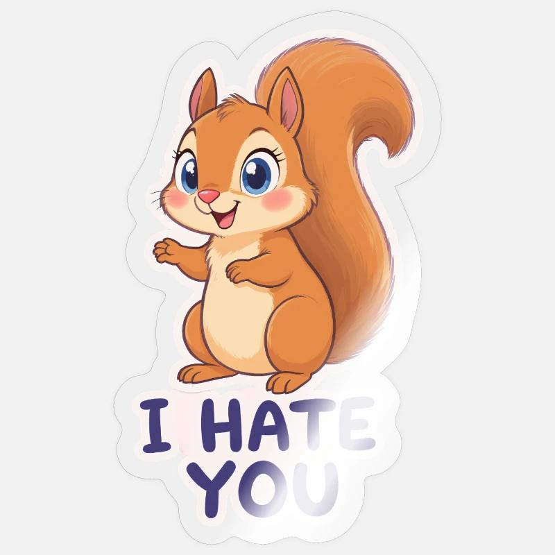 Kawaii Squirrel – Je te déteste - Sticker taille S (10 x 10 cm) - brillant transparent