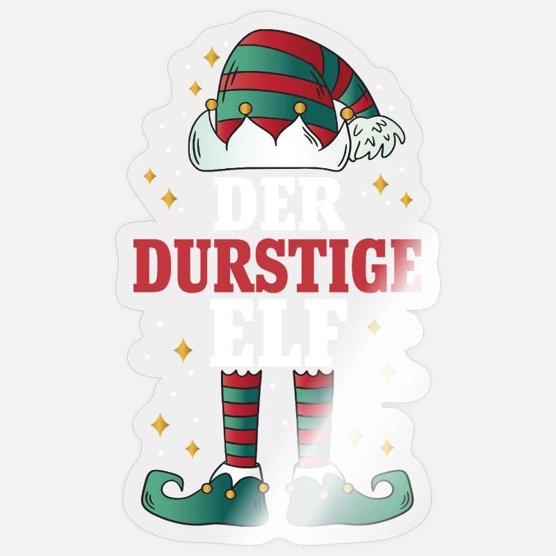 Noël L’Elfe assoiffé - Sticker taille S (10 x 10 cm) - brillant transparent
