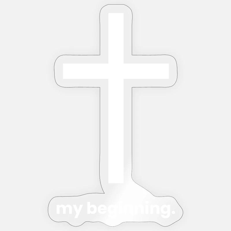 Mon commencement, c’est Jésus - Vêtements chrétiens - Sticker taille S (10 x 10 cm) - brillant transparent