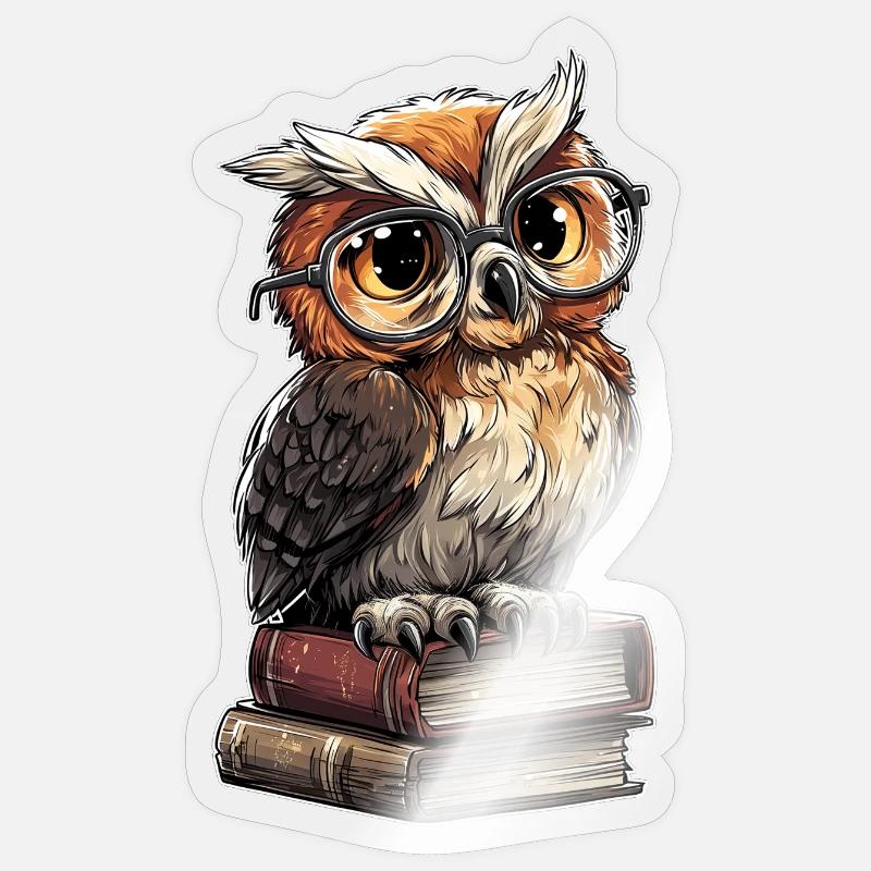 Owl Wise Stack Librarian Humor Buchclub - Sticker Größe S (10 x 10 cm) - Transparent glänzend