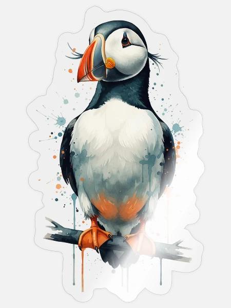 Puffin Aquarell Splash - Sticker Größe S (10 x 10 cm) - Transparent glänzend