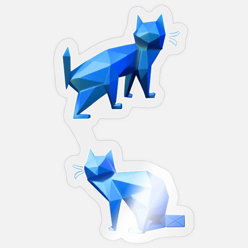 Duo Chat Polygone Bleu - Sticker taille S (10 x 10 cm) - brillant transparent