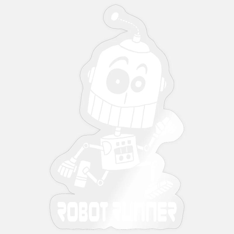 Robot coureur blanc - Sticker taille S (10 x 10 cm) - brillant transparent