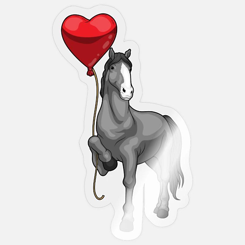 Pferd Herz Luftballon - Sticker Größe S (10 x 10 cm) - Transparent glänzend