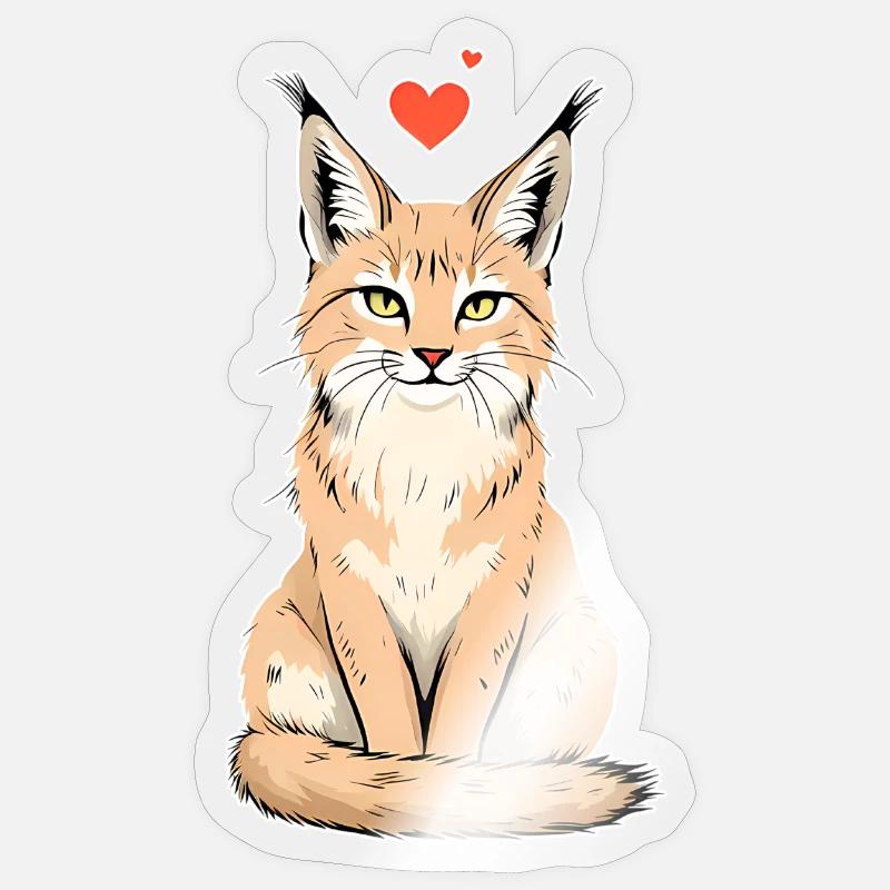 Lynx avec cœur – Sauvage et affectueux - Sticker taille S (10 x 10 cm) - brillant transparent