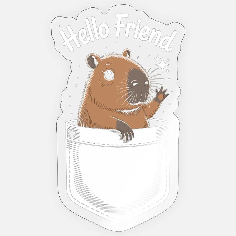 Motif ludique de capybara avec salutation - Sticker taille S (10 x 10 cm) - brillant transparent