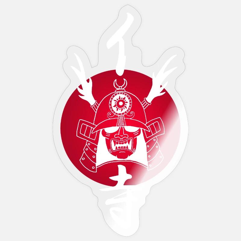 Samouraï blanc et soleil rouge - Sticker taille S (10 x 10 cm) - brillant transparent