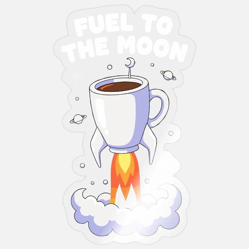 Coffee Rocket Moon Flight - Sticker size S (10 x 10 cm) - transparent glossy