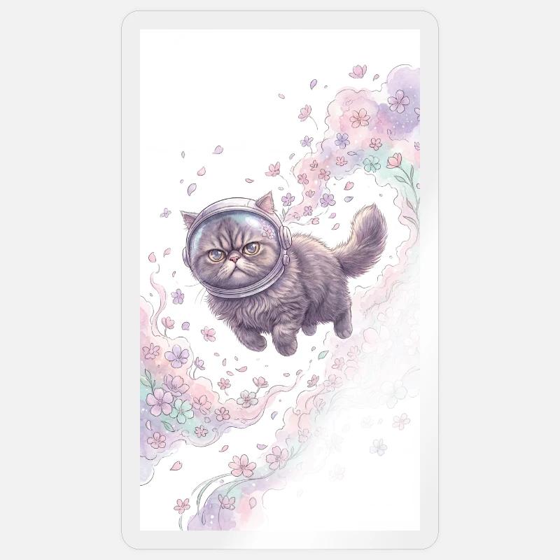 Chat de l’espace dans la magie des fleurs Sticker taille S (10 x 10 cm)