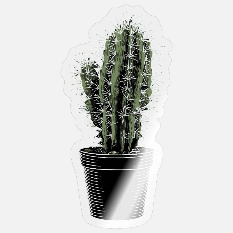Cactus dans un pot noir - Sticker taille S (10 x 10 cm) - brillant transparent