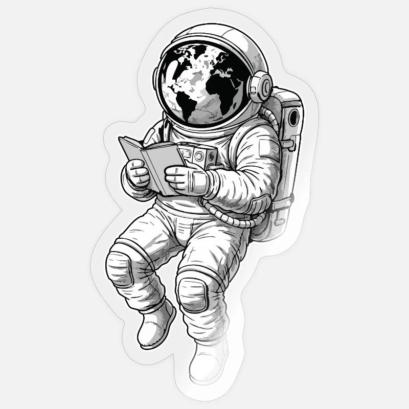 Astronaut Reading Space Earth - Sticker Größe S (10 x 10 cm) - Transparent glänzend