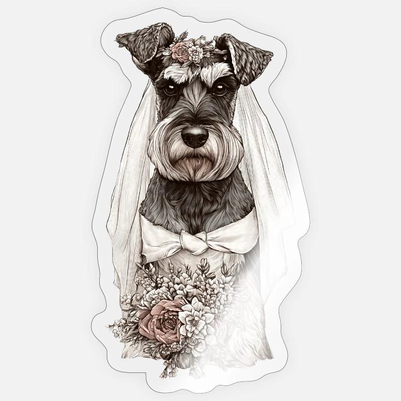 Schnauzer Braut mit Blumen - Sticker Größe S (10 x 10 cm) - Transparent glänzend