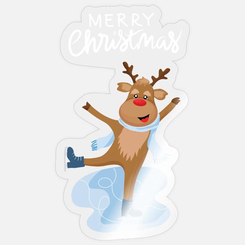 Charmantes eislaufendes Rentier Sticker Größe S (10 x 10 cm)