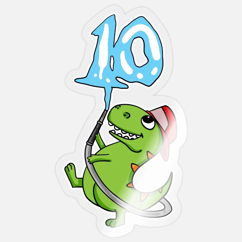 Dinosaure du 10e anniversaire - Sticker taille S (10 x 10 cm) - brillant transparent