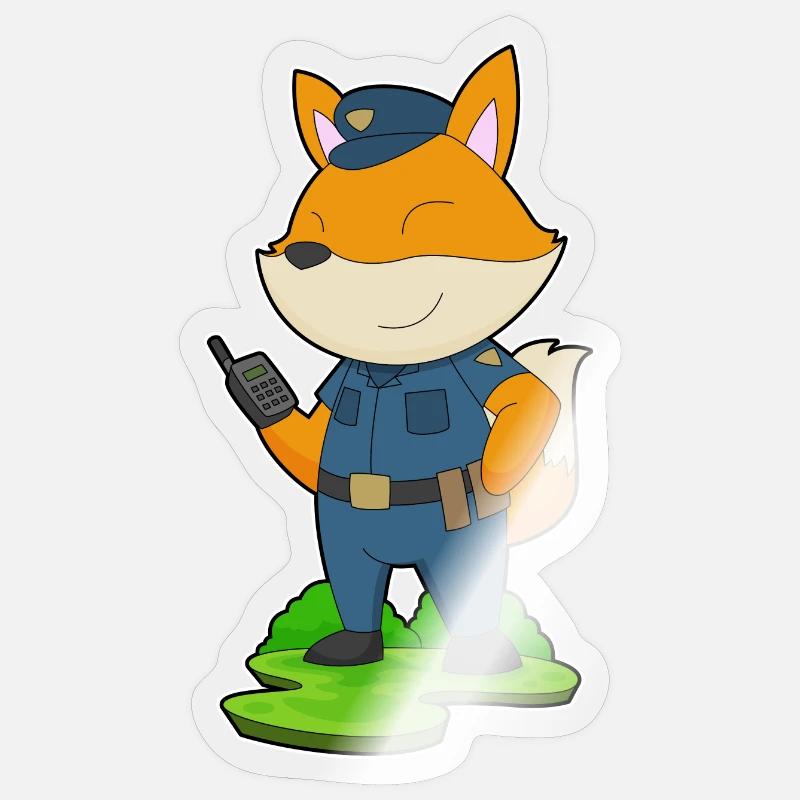 Fuchs Polizist Mikrofon Polizei - Sticker Größe S (10 x 10 cm) - Transparent glänzend