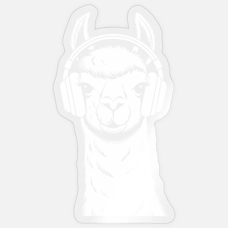 Lama cool avec casque - Sticker taille S (10 x 10 cm) - brillant transparent