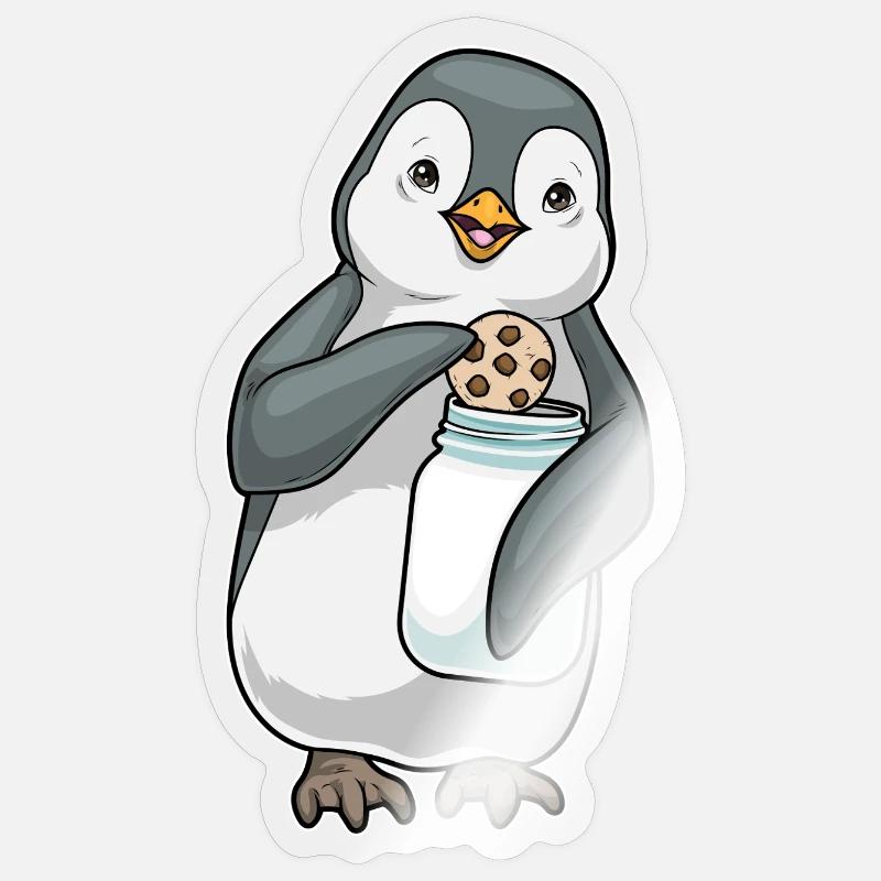 Biscuit pingouin - Sticker taille S (10 x 10 cm) - brillant transparent