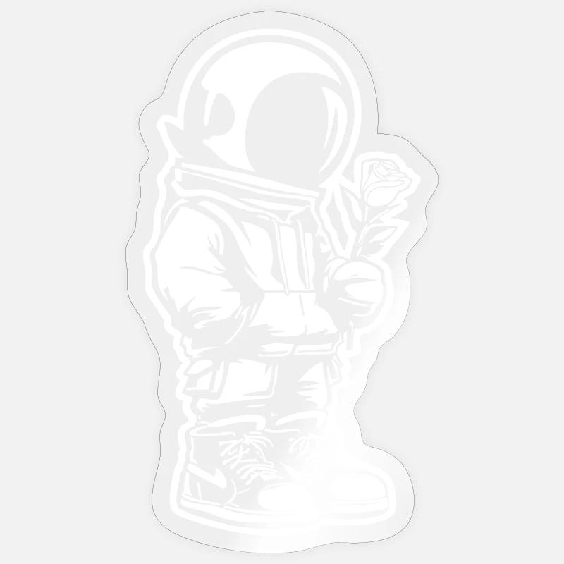 Enfant de l’espace avec rose - Sticker taille S (10 x 10 cm) - brillant transparent