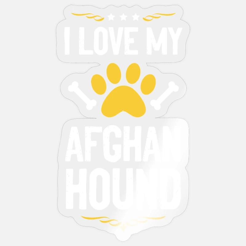 J’adore mon lévrier afghan - Sticker taille S (10 x 10 cm) - brillant transparent