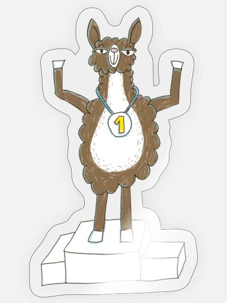 Lama mit Medaille auf Siegerpodest - Sticker Größe S (10 x 10 cm) - Transparent glänzend