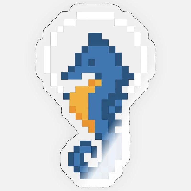 Seepferdchen Pixel Blau - Sticker Größe S (10 x 10 cm) - Transparent glänzend