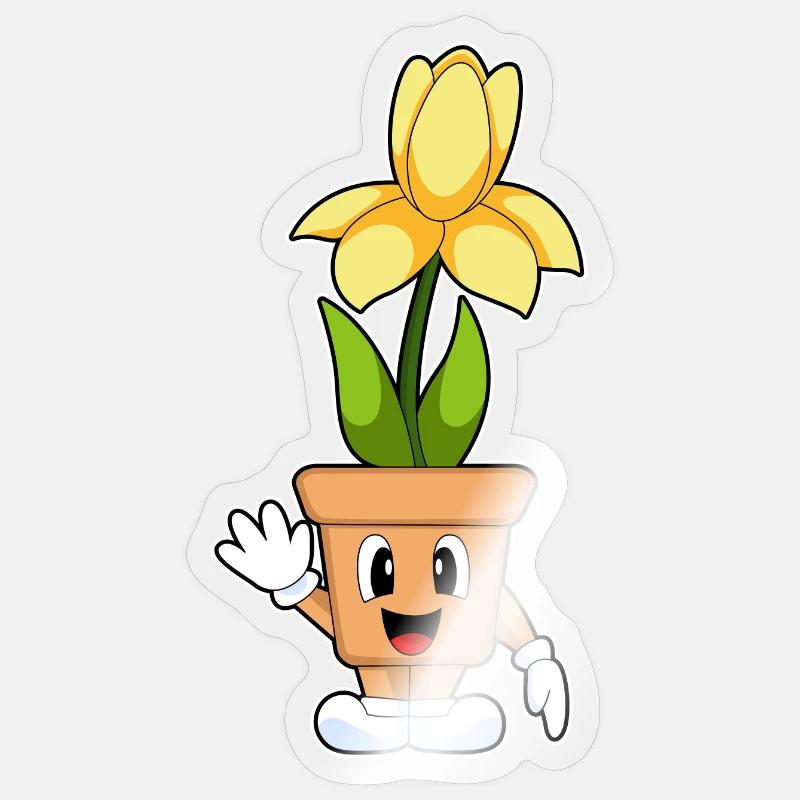 Blumentopf Narzisse Blumen - Sticker Größe S (10 x 10 cm) - Transparent glänzend