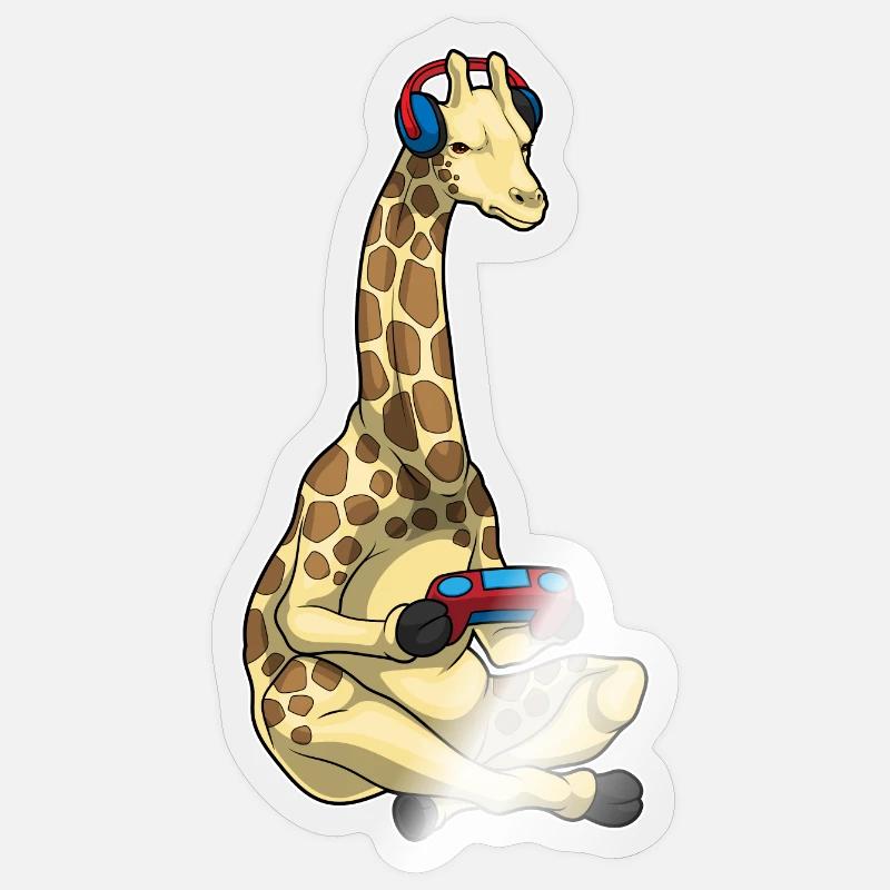 Manette Giraffe Gamer - Sticker taille S (10 x 10 cm) - brillant transparent