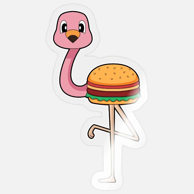 Flamingo Burger - Sticker size S (10 x 10 cm) - transparent glossy
