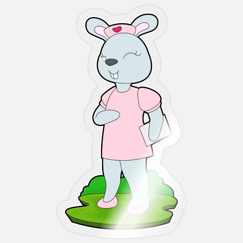 Infirmière lapin - Sticker taille S (10 x 10 cm) - brillant transparent