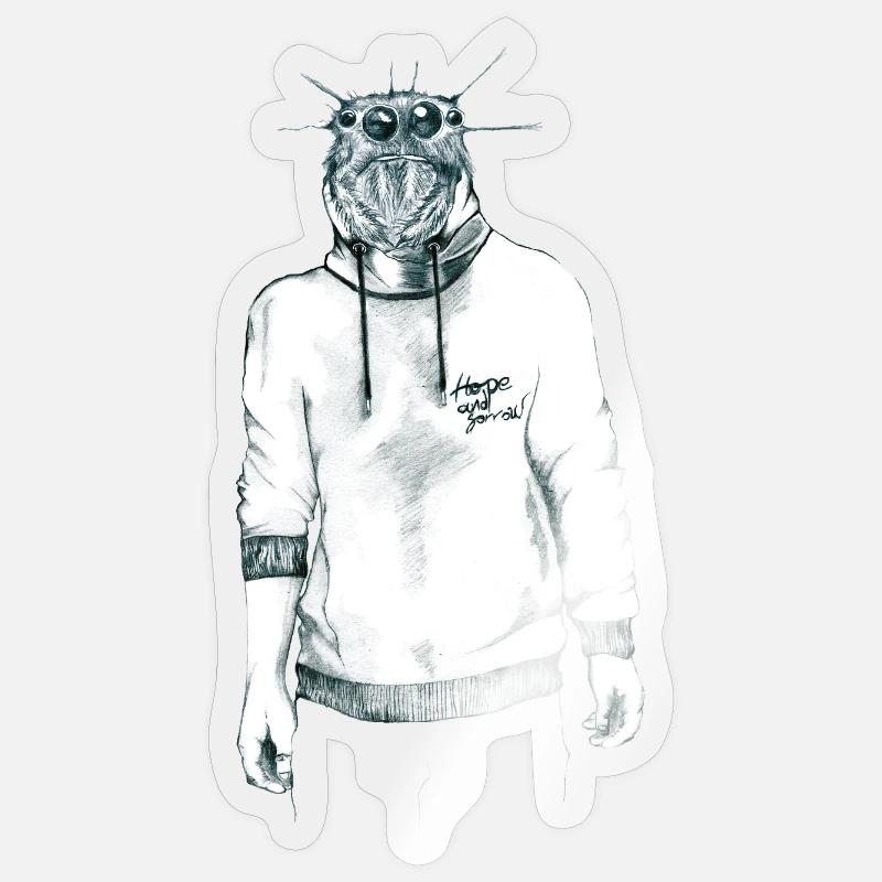 Mensch mit Spinnenkopf im Kapuzenpullover - Sticker Größe S (10 x 10 cm) - Transparent glänzend