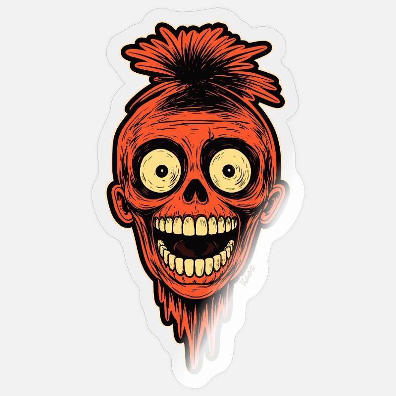 Crimson Skull Mohawk Mascot - Sticker size S (10 x 10 cm) - transparent glossy