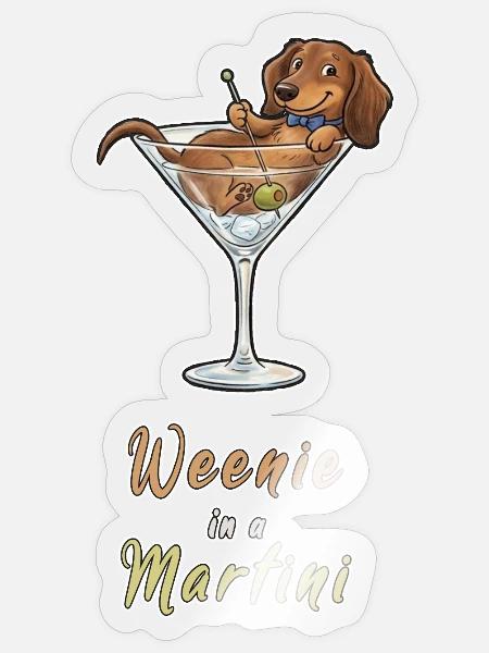 Dackel im Martini-Glas - Sticker Größe S (10 x 10 cm) - Transparent glänzend