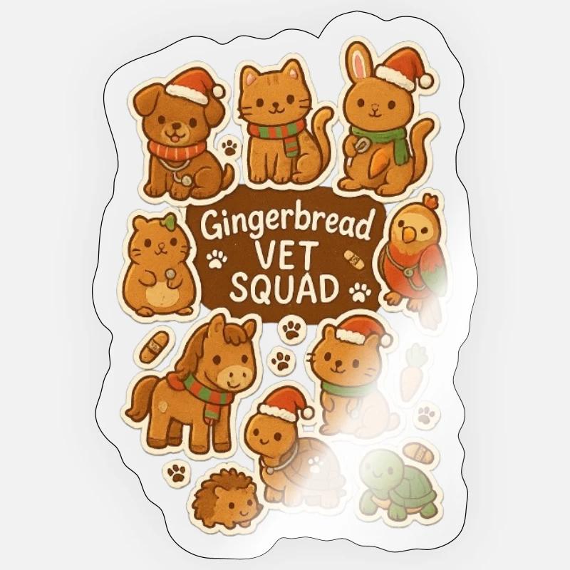 Lebkuchen-Tierarzt-Team - Sticker Größe S (10 x 10 cm) - Transparent glänzend