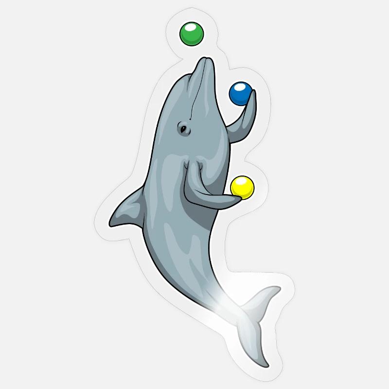 Delfin Jongleur Jonglieren - Sticker Größe S (10 x 10 cm) - Transparent glänzend