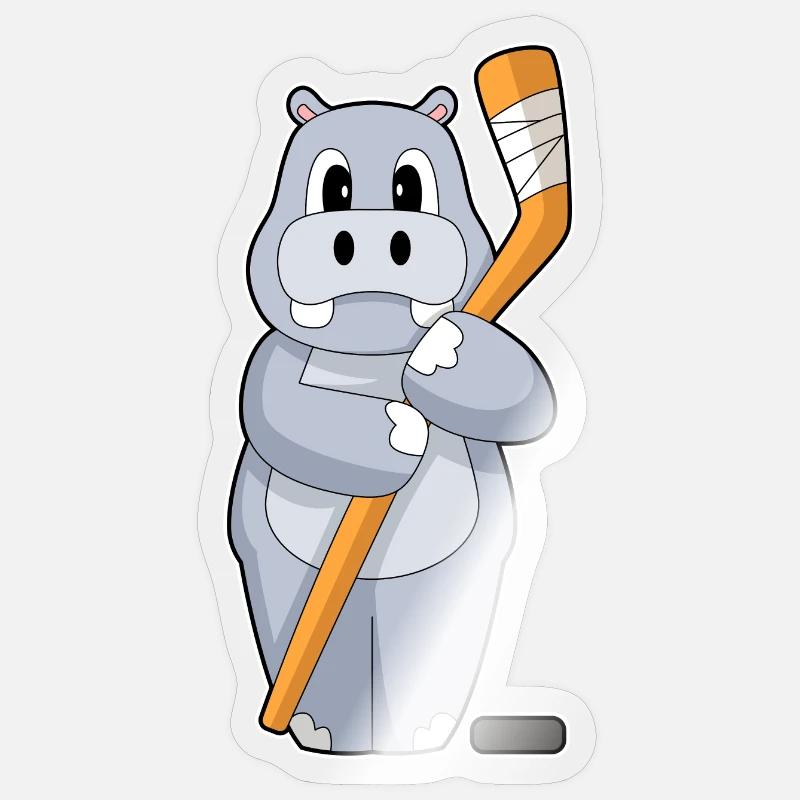 Nilpferd Eishockey Eishockeyschläger - Sticker Größe S (10 x 10 cm) - Transparent glänzend
