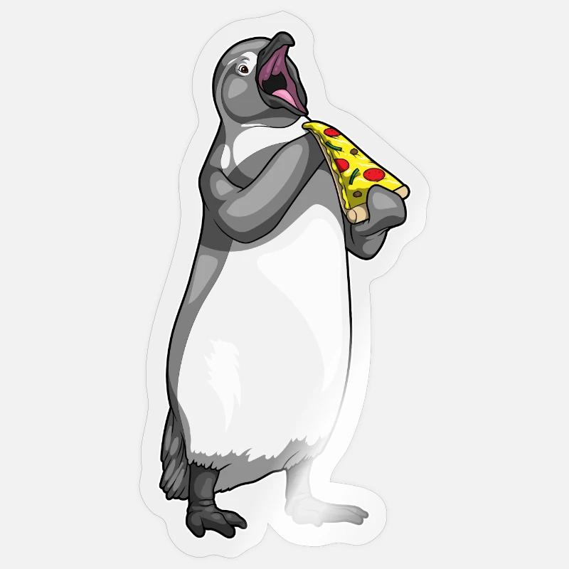 Pinguin Pizza - Sticker Größe S (10 x 10 cm) - Transparent glänzend