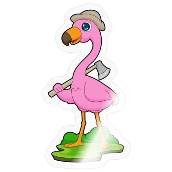 Hache de bûcheron flamant rose - Sticker taille S (10 x 10 cm) - brillant transparent - Devant